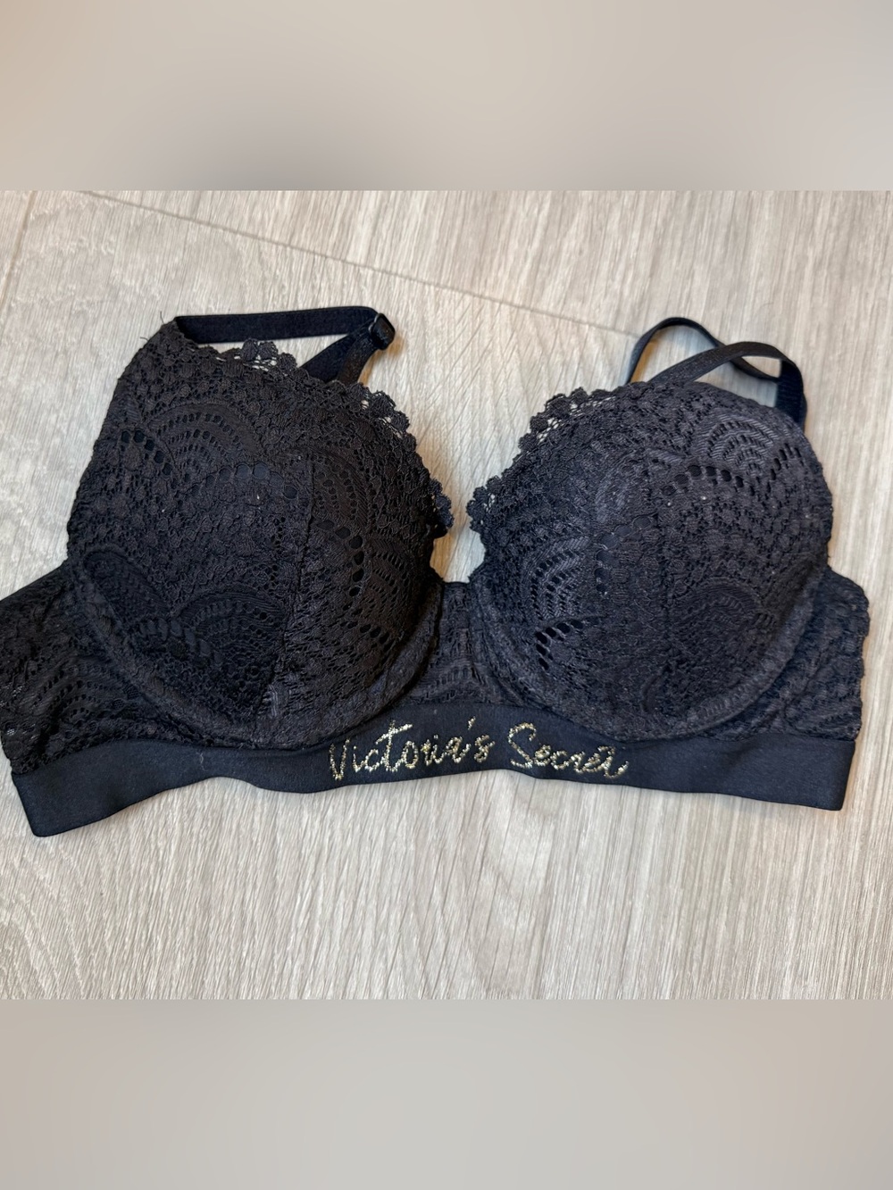 Victoria's Secret Black Lace Embroidered Logo Bra
